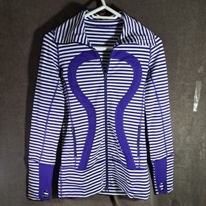 Lululemon Stride Pigment Royal Blue White Narrow Bold Striped Jacket VG- 4